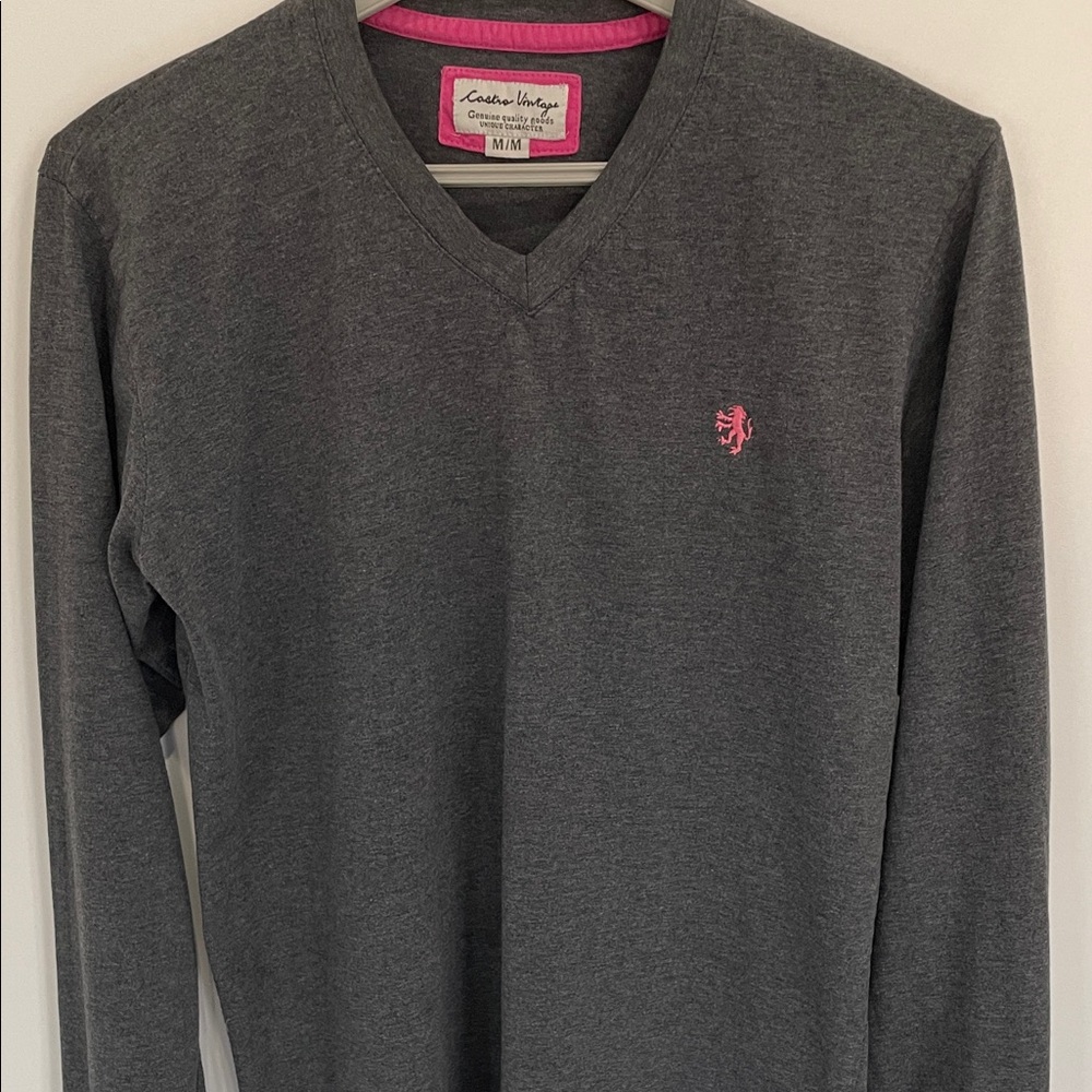 Castro Vintage V-Neck Gray Long Sleeve Shirt M